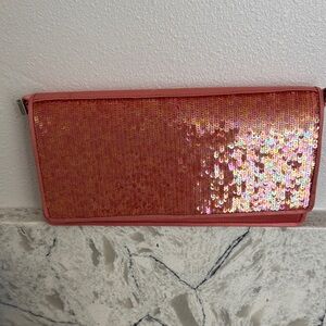 Glamorous Sequin Mimi Moulton Coral Clutch